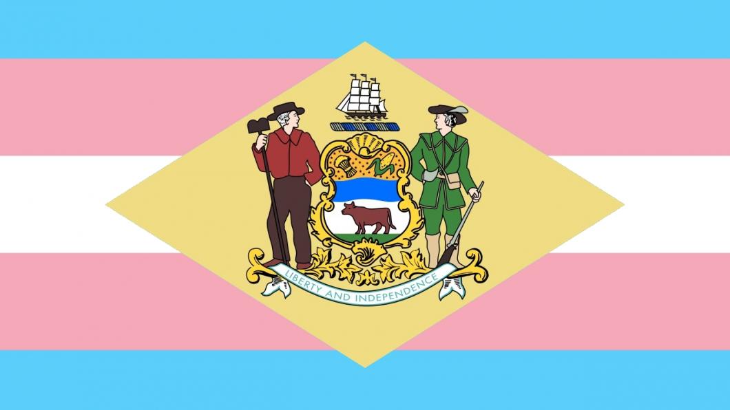 Combinatie van de vlag van Delaware met de transgender-pride-vlag