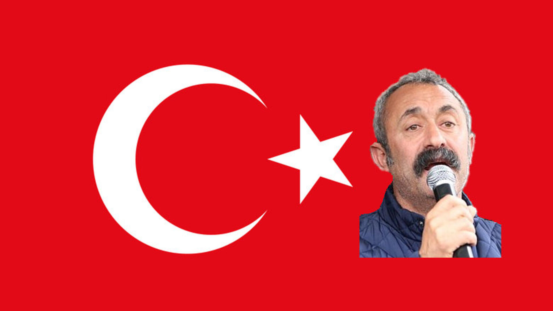 Turkse vlag met portret van de burgemeester uit het artikel