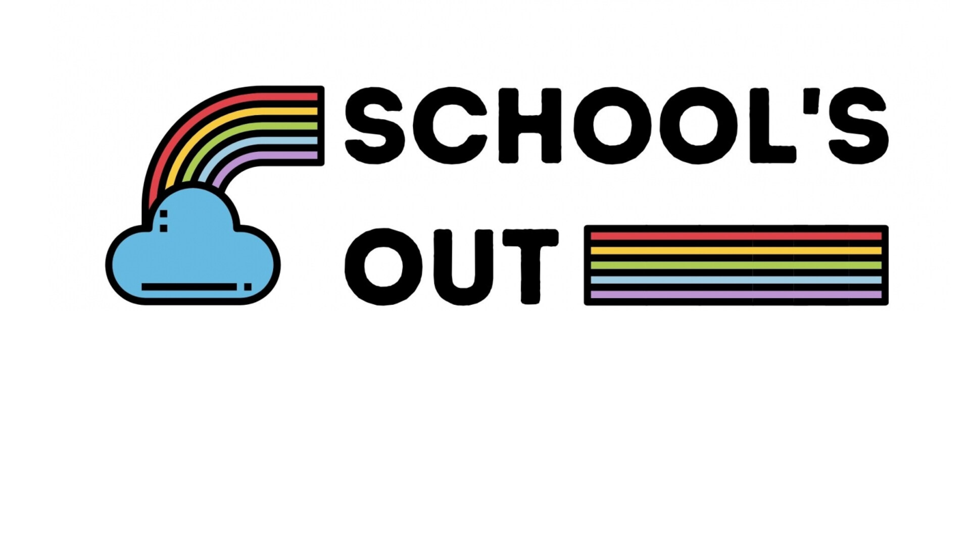 Logo van het project "School's Out" waarbij een regenboog uit een inktpotje komt