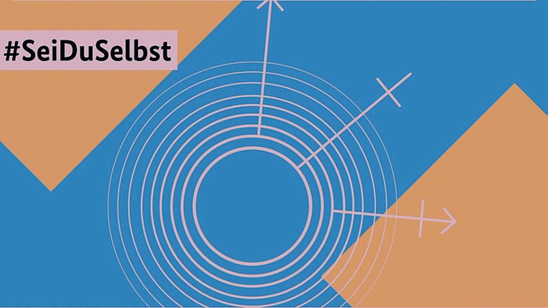 logo "Sei Du selbst" met allerlei mannelijkheids-, vrouwelijksheids- en andere tekens