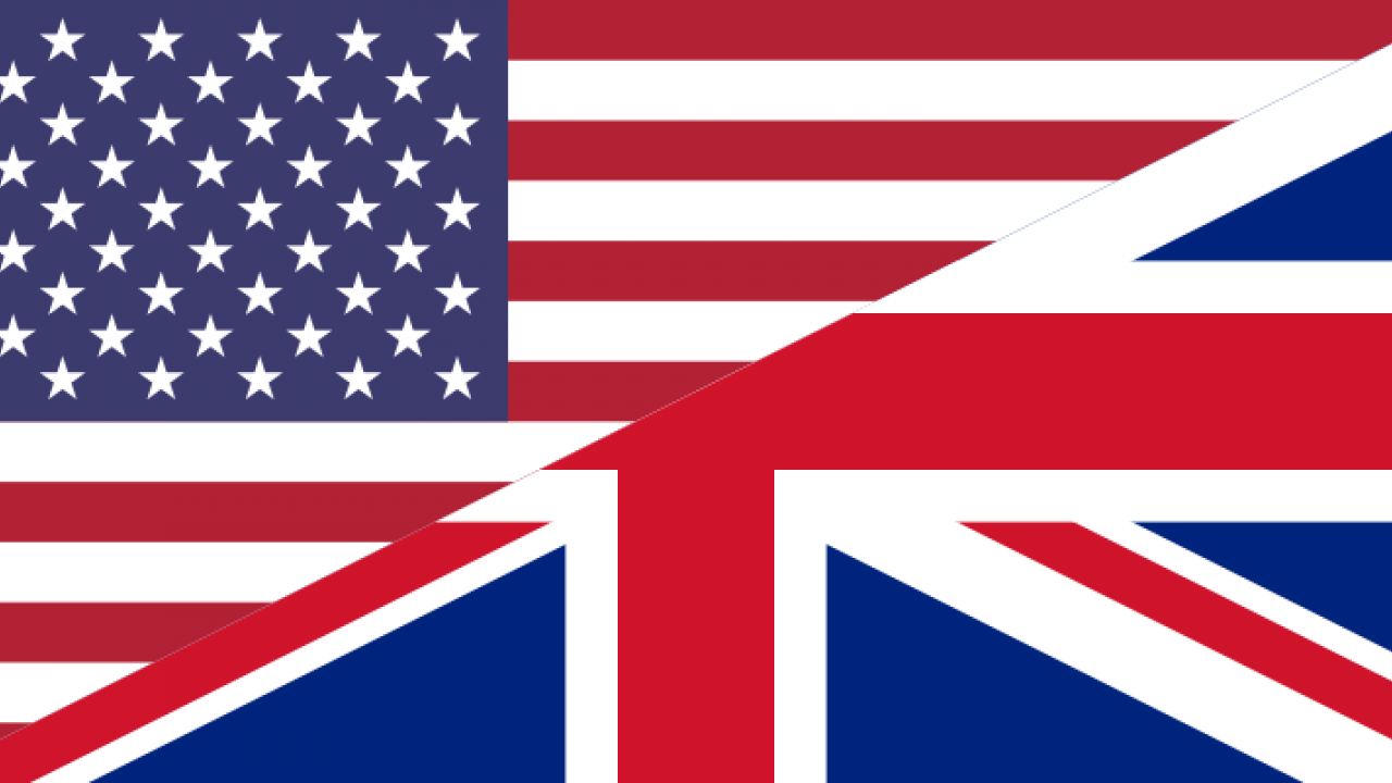 Mix between the American and English flag signifying the English language.